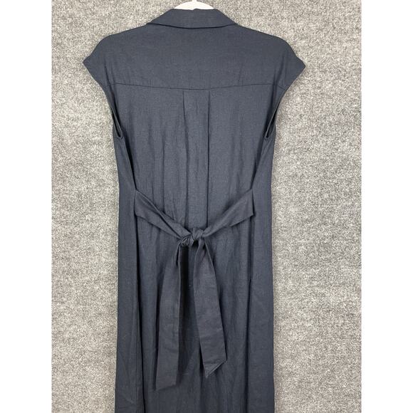 Zara Linen Navy Blue Sleeveless Button-down Maxi Shirt Dress Size XS - Picture 10 of 15
